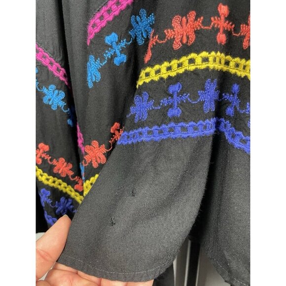 Azel Hazel Black Colorful‎ Embroidered Handkerchief Hem Elastic Waist Skirt Sz L - Picture 3 of 8